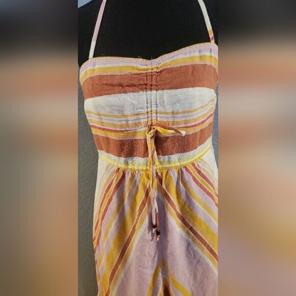 Anthropologie Savannah Halter Dress | Striped Ruched Orange Boho Style, Size 4 - Picture 8 of 16